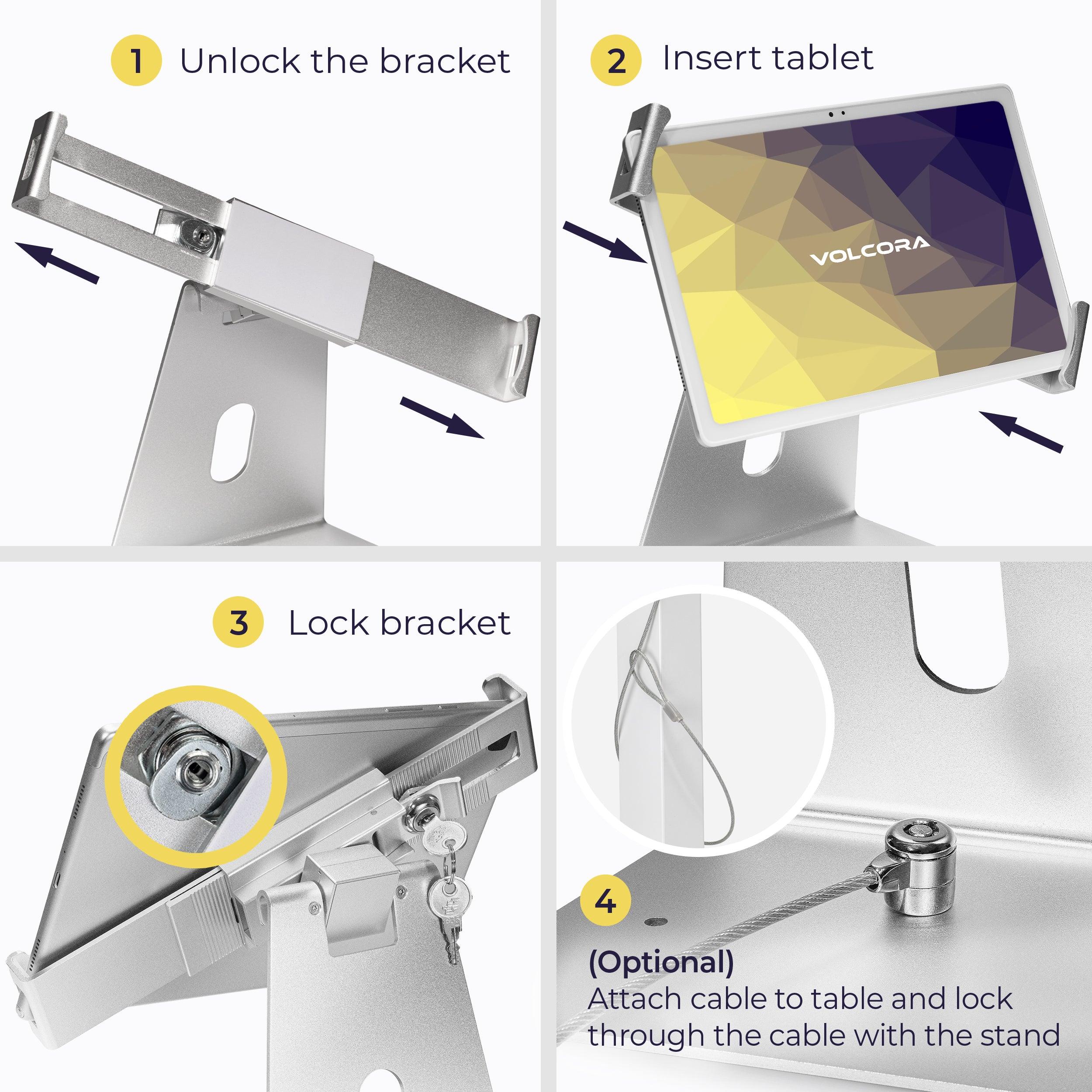 Locking Tablet Stand Anti-Theft Lockable iPad/Tablet Stand with Cable Lock – Volcora