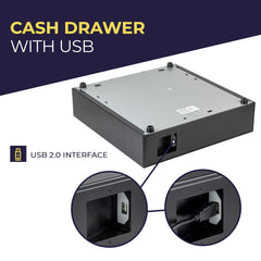 Cajón de caja registradora USB de 16'', bandeja de efectivo extraíble para 5 billetes/8 monedas, negro, no para cuadrado 