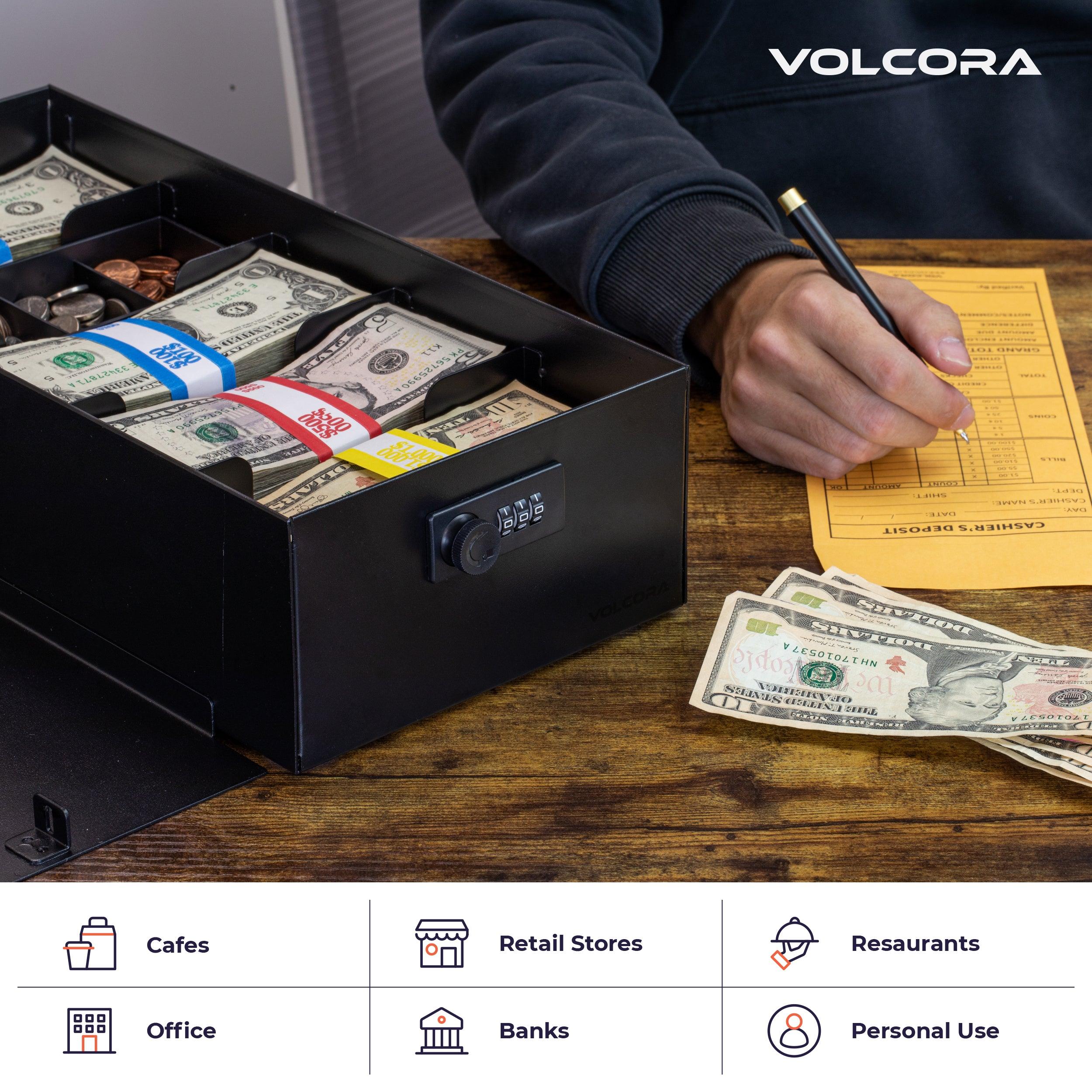 5 Compartment Cash Lock Box with Coin Tray – Volcora