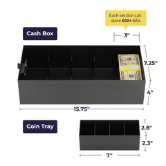 Caja de seguridad para efectivo de 5 compartimentos con bandeja para monedas
