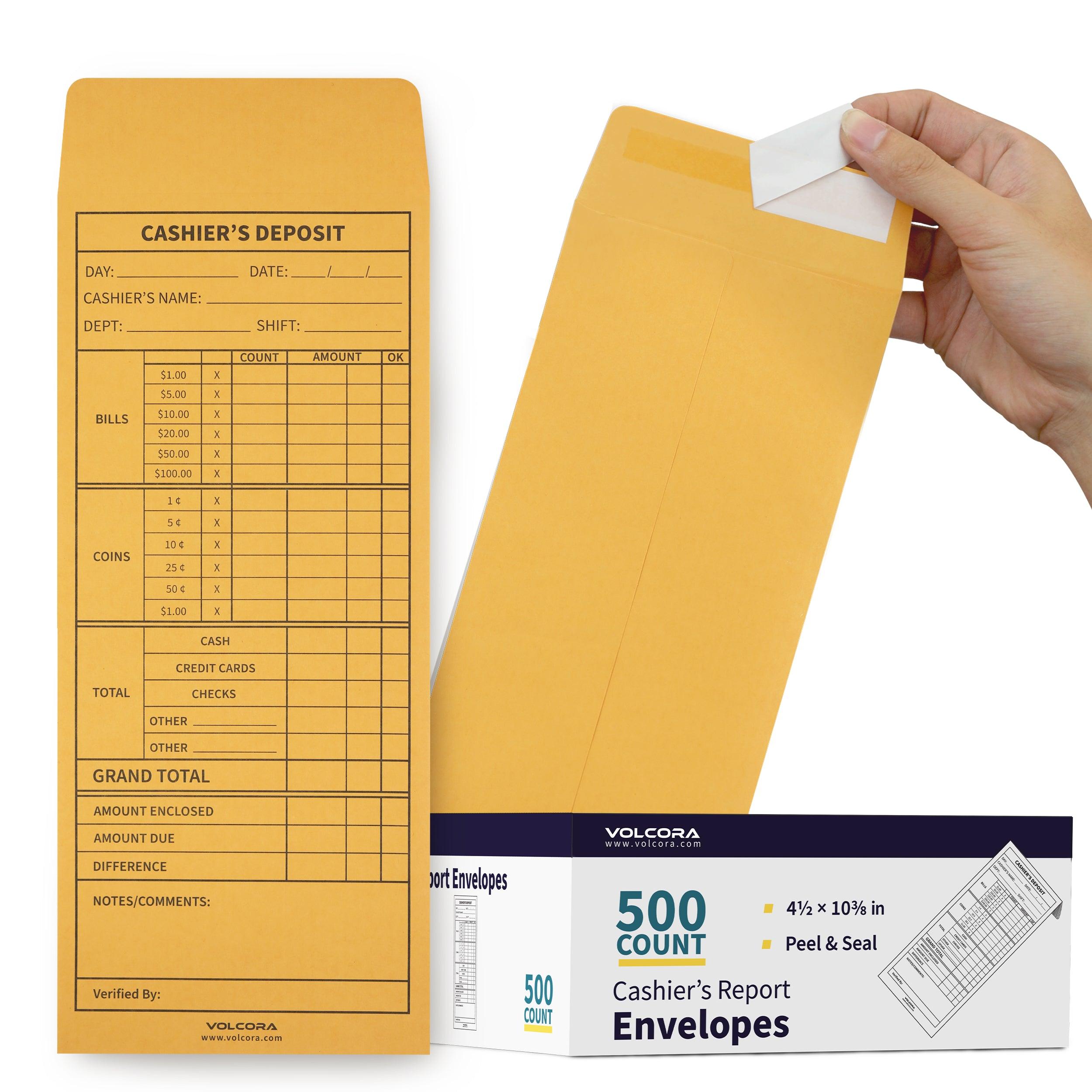 Cashier Envelopes for Cash Deposit Drop and Money Reporting – Volcora