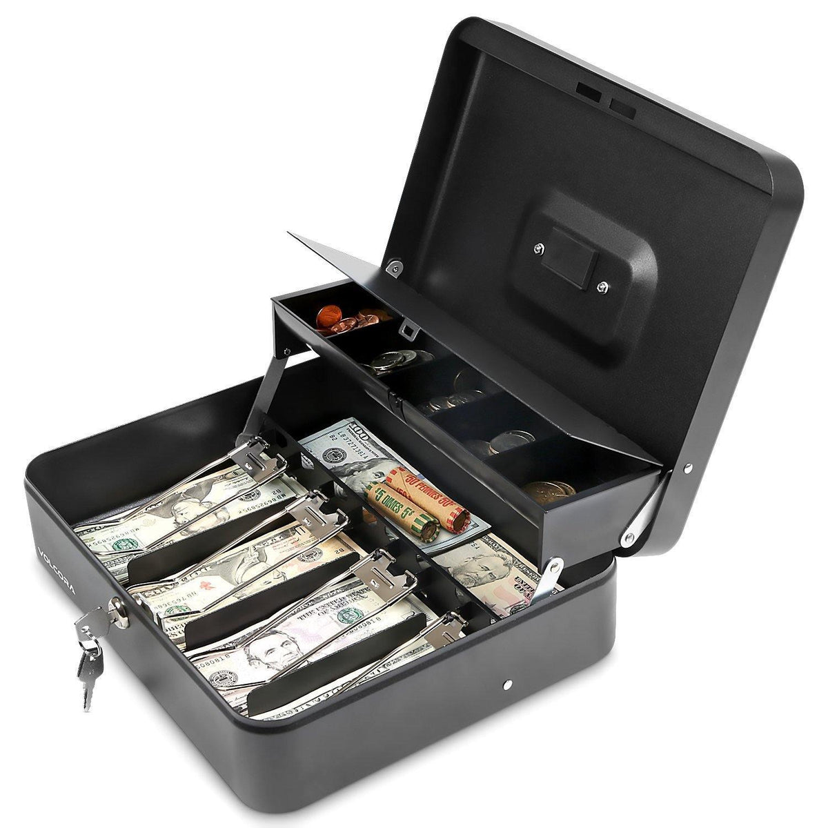 Cash Box with Key Lock with coin tray lid - Inbulks