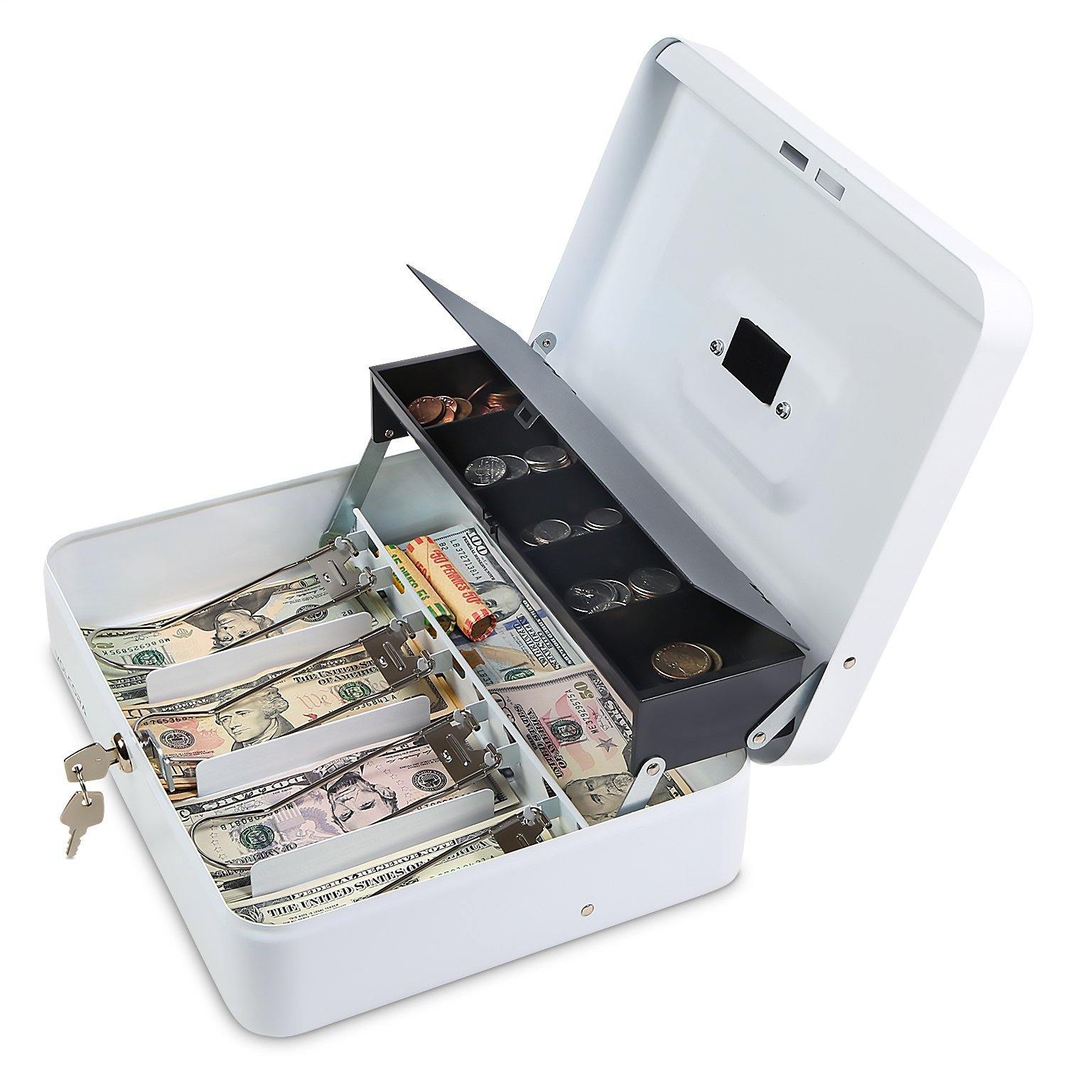 Cash Box with Key Lock with coin tray lid - Inbulks