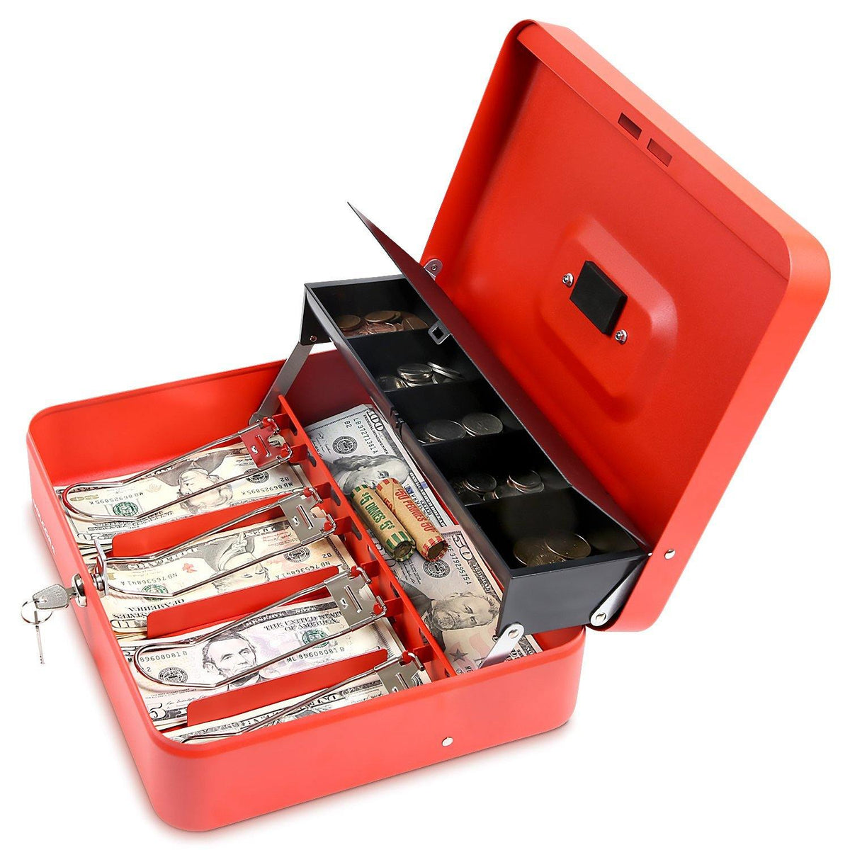 Cash Box with Key Lock with coin tray lid - Inbulks
